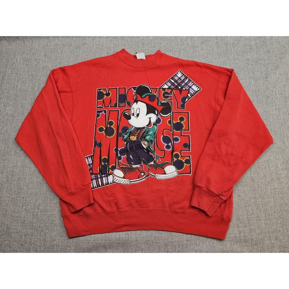 VINTAGE Mickey Jerry Leigh Sweatshirt Mens Large Red Mickey Graphic USA 90s